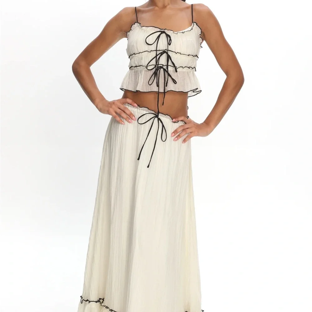 Selfie Leslie Cream Maxi Skirt with Black Accents - Picture 3 of 3